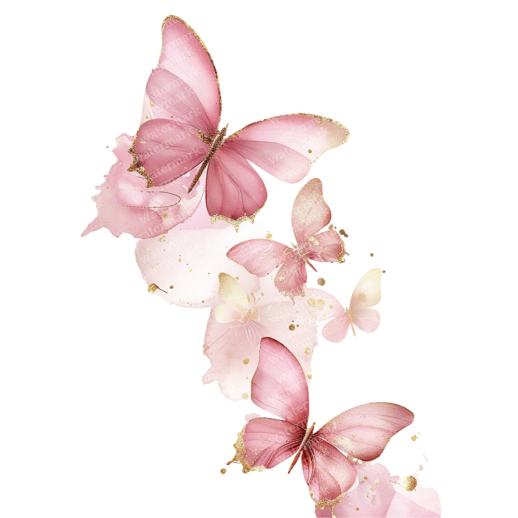 【商用利用可】ピンク&ゴールド蝶々(水彩バタフライ)クリップアート20点セット|高解像度PNG|壁アート・コラージュ・ジャンクジャーナル素材|即ダウンロード