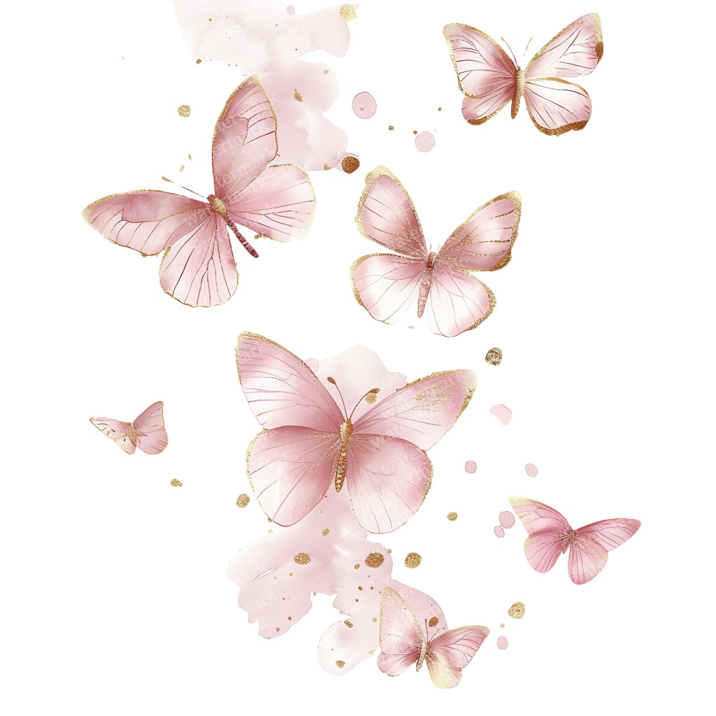 【商用利用可】ピンク&ゴールド蝶々(水彩バタフライ)クリップアート20点セット|高解像度PNG|壁アート・コラージュ・ジャンクジャーナル素材|即ダウンロード