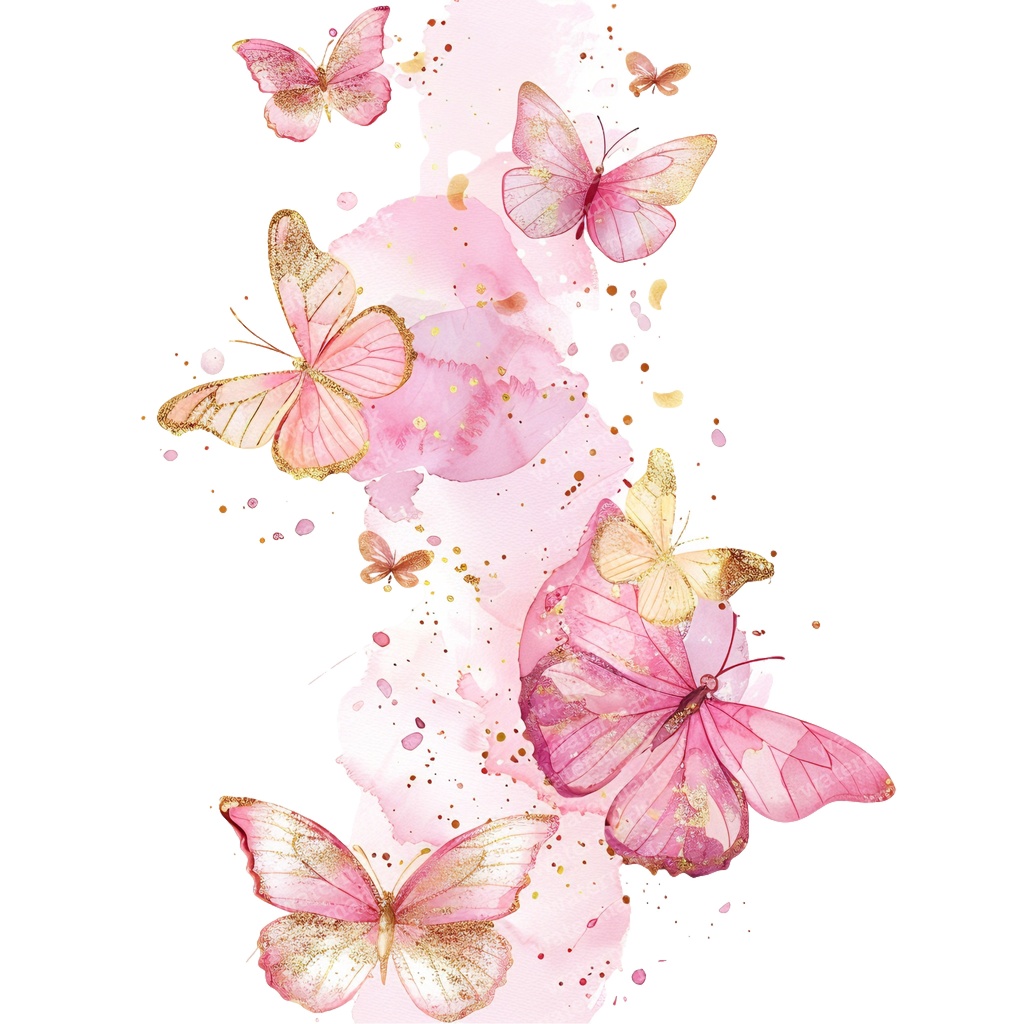 【商用利用可】ピンク&ゴールド蝶々(水彩バタフライ)クリップアート20点セット|高解像度PNG|壁アート・コラージュ・ジャンクジャーナル素材|即ダウンロード