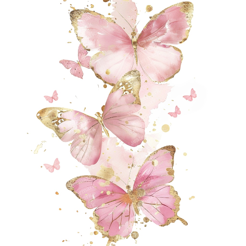 【商用利用可】ピンク&ゴールド蝶々(水彩バタフライ)クリップアート20点セット|高解像度PNG|壁アート・コラージュ・ジャンクジャーナル素材|即ダウンロード