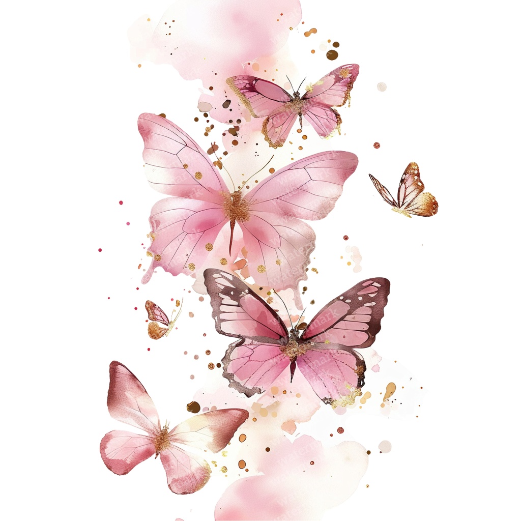 【商用利用可】ピンク&ゴールド蝶々(水彩バタフライ)クリップアート20点セット|高解像度PNG|壁アート・コラージュ・ジャンクジャーナル素材|即ダウンロード