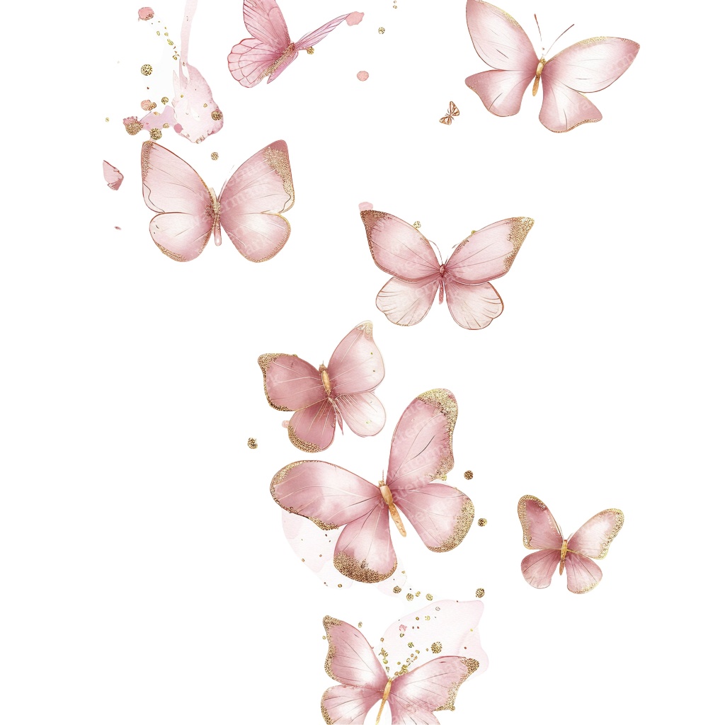【商用利用可】ピンク&ゴールド蝶々(水彩バタフライ)クリップアート20点セット|高解像度PNG|壁アート・コラージュ・ジャンクジャーナル素材|即ダウンロード