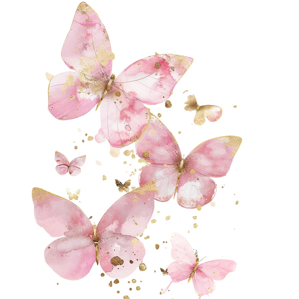 【商用利用可】ピンク&ゴールド蝶々(水彩バタフライ)クリップアート20点セット|高解像度PNG|壁アート・コラージュ・ジャンクジャーナル素材|即ダウンロード