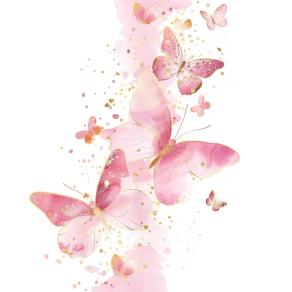 【商用利用可】ピンク&ゴールド蝶々(水彩バタフライ)クリップアート20点セット|高解像度PNG|壁アート・コラージュ・ジャンクジャーナル素材|即ダウンロード