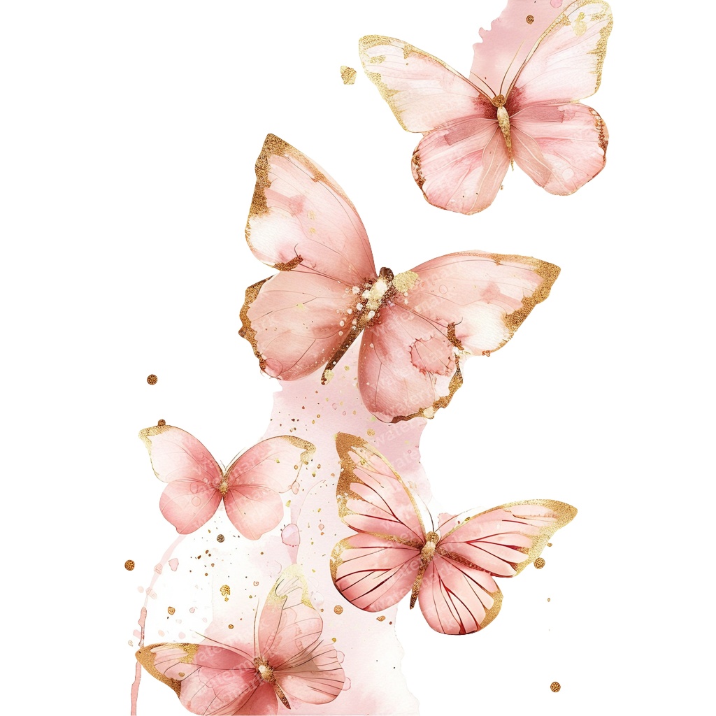 【商用利用可】ピンク&ゴールド蝶々(水彩バタフライ)クリップアート20点セット|高解像度PNG|壁アート・コラージュ・ジャンクジャーナル素材|即ダウンロード