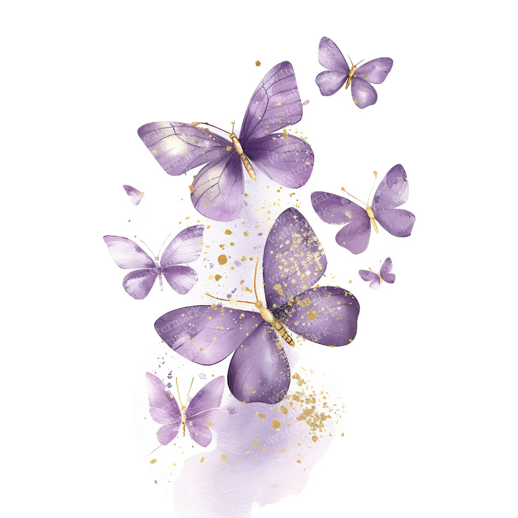 【商用利用可】パープル&ゴールド蝶々(水彩バタフライ)クリップアート20点セット|高解像度PNG|壁アート・コラージュ・ジャンクジャーナル素材|即ダウンロード
