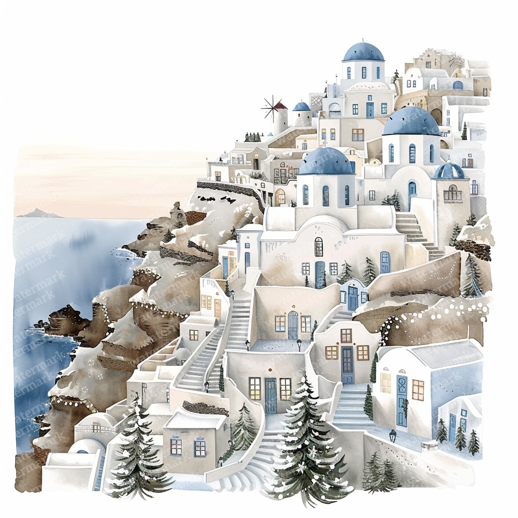 【商用利用可】クリスマスの街(水彩ウィンタータウン)クリップアート20点セット|高解像度JPG|印刷OK|雪景色・冬の風景|コラージュ・ジャンクジャーナル素材|即ダウンロード