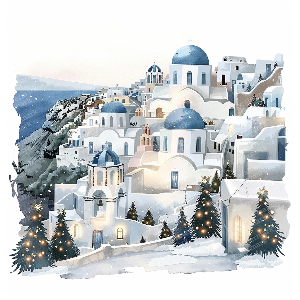 【商用利用可】クリスマスの街(水彩ウィンタータウン)クリップアート20点セット|高解像度JPG|印刷OK|雪景色・冬の風景|コラージュ・ジャンクジャーナル素材|即ダウンロード