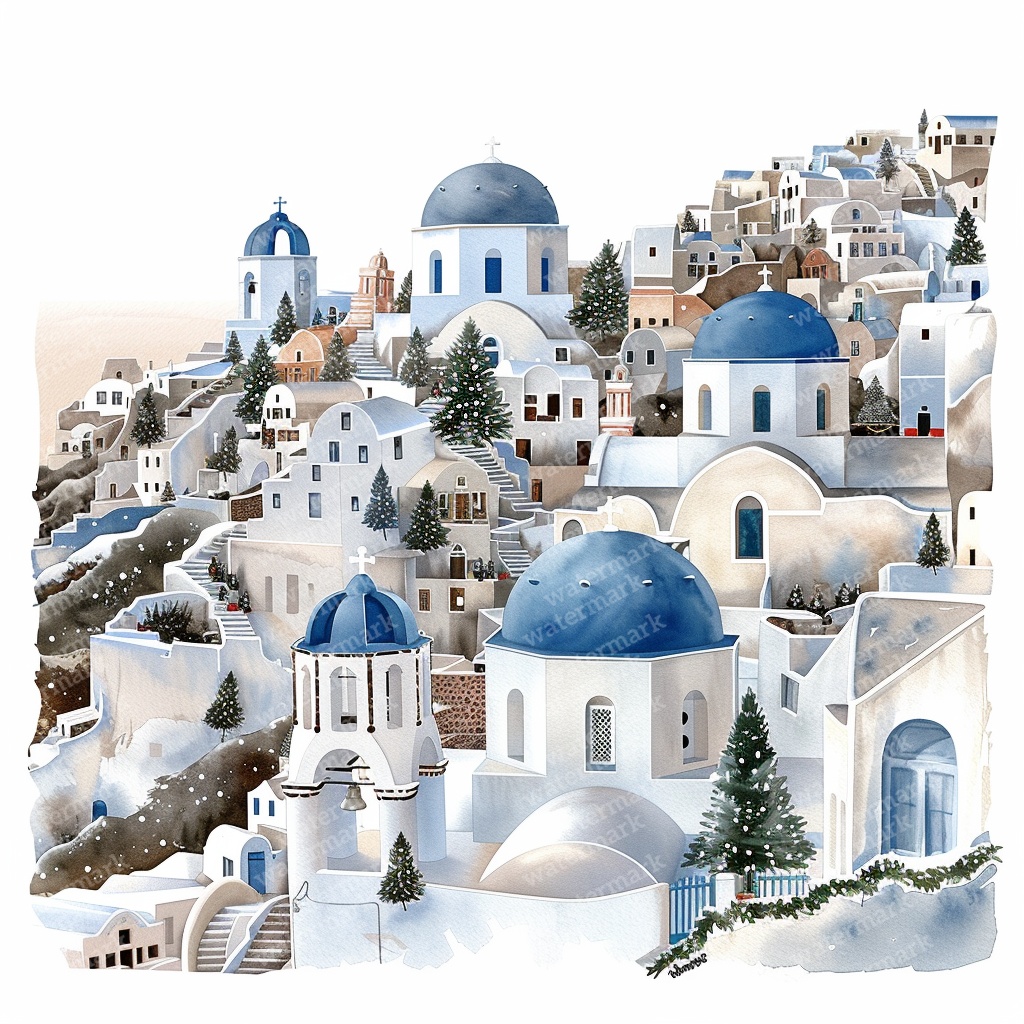 【商用利用可】クリスマスの街（水彩ウィンタータウン）クリップアート20点セット｜高解像度JPG｜印刷OK｜雪景色・冬の風景｜コラージュ・ジャンクジャーナル素材｜即ダウンロード