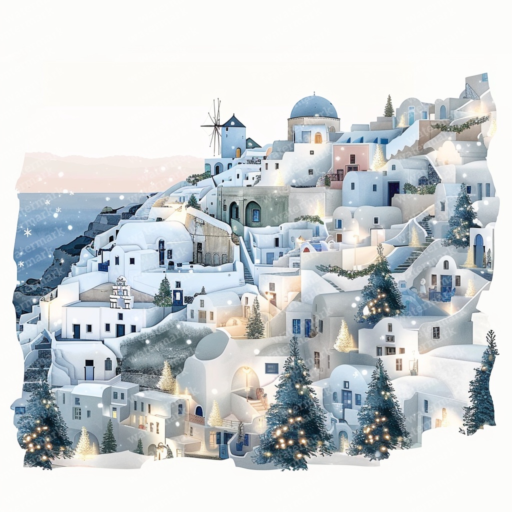 【商用利用可】クリスマスの街(水彩ウィンタータウン)クリップアート20点セット|高解像度JPG|印刷OK|雪景色・冬の風景|コラージュ・ジャンクジャーナル素材|即ダウンロード