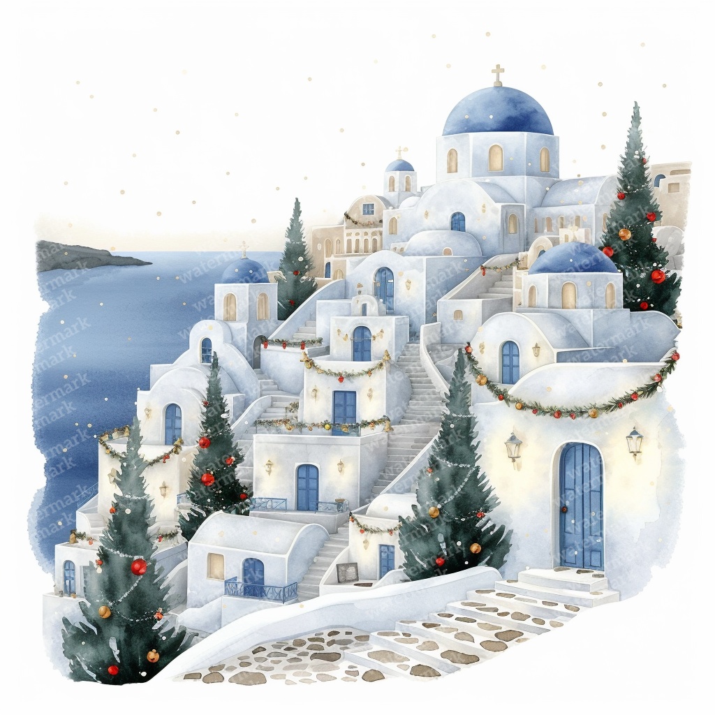 【商用利用可】クリスマスの街(水彩ウィンタータウン)クリップアート20点セット|高解像度JPG|印刷OK|雪景色・冬の風景|コラージュ・ジャンクジャーナル素材|即ダウンロード