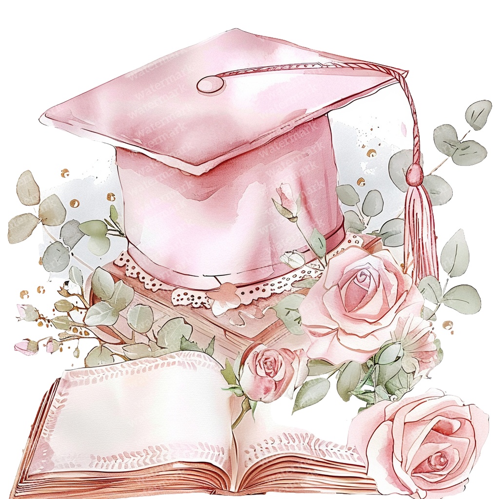 【商用利用可】ピンク卒業帽(水彩グラデーションキャップ)クリップアート20点セット|高解像度PNG|卒業パーティー・コラージュ・ジャンクジャーナル素材|即ダウンロード