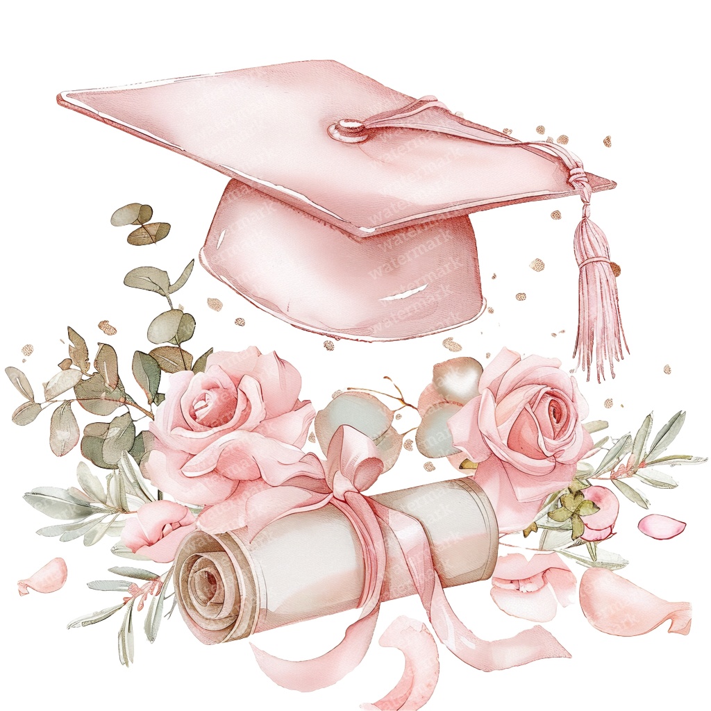 【商用利用可】ピンク卒業帽(水彩グラデーションキャップ)クリップアート20点セット|高解像度PNG|卒業パーティー・コラージュ・ジャンクジャーナル素材|即ダウンロード