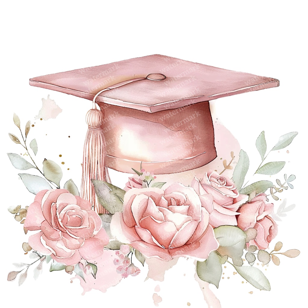 【商用利用可】ピンク卒業帽(水彩グラデーションキャップ)クリップアート20点セット|高解像度PNG|卒業パーティー・コラージュ・ジャンクジャーナル素材|即ダウンロード