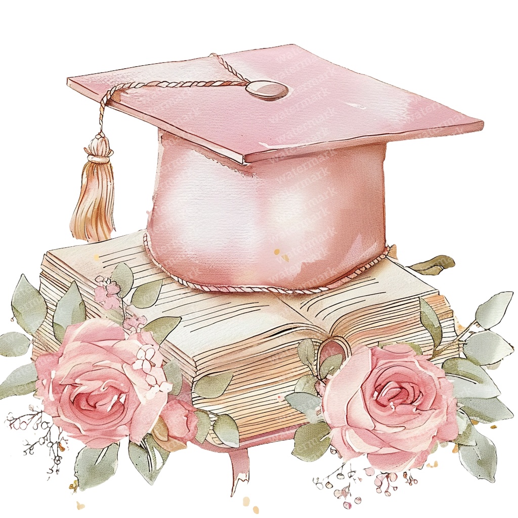 【商用利用可】ピンク卒業帽(水彩グラデーションキャップ)クリップアート20点セット|高解像度PNG|卒業パーティー・コラージュ・ジャンクジャーナル素材|即ダウンロード