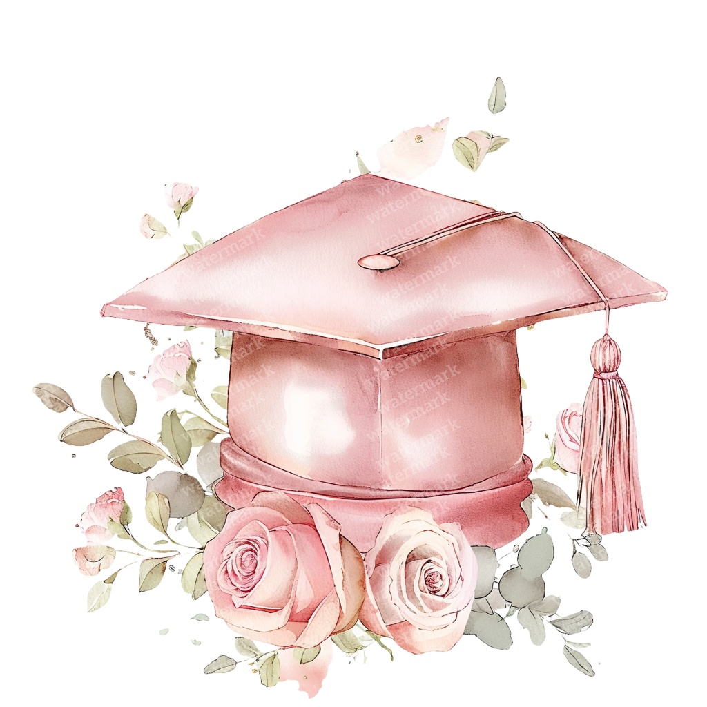 【商用利用可】ピンク卒業帽(水彩グラデーションキャップ)クリップアート20点セット|高解像度PNG|卒業パーティー・コラージュ・ジャンクジャーナル素材|即ダウンロード