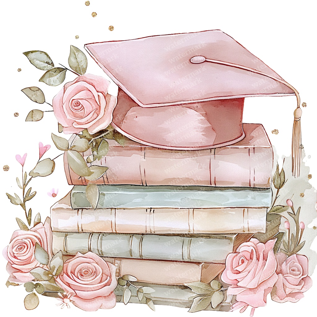 【商用利用可】ピンク卒業帽(水彩グラデーションキャップ)クリップアート20点セット|高解像度PNG|卒業パーティー・コラージュ・ジャンクジャーナル素材|即ダウンロード