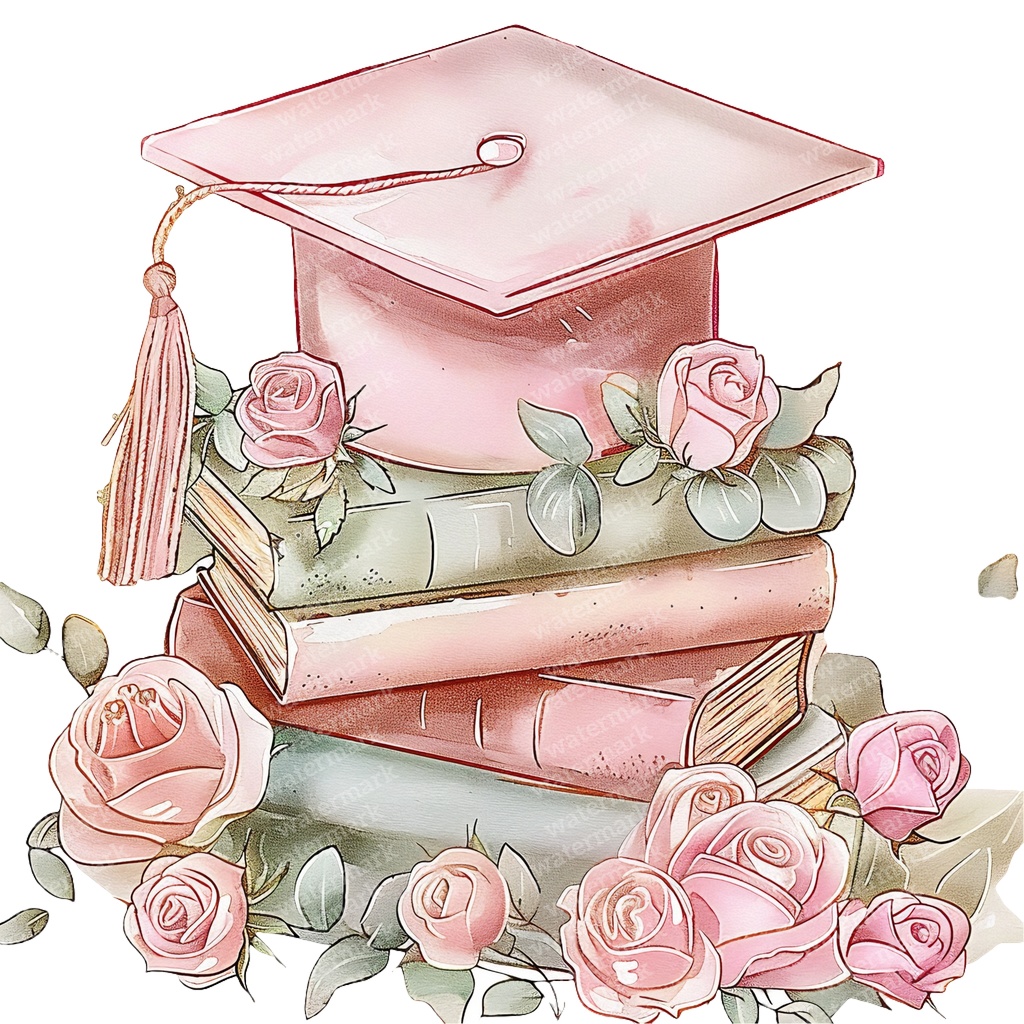 【商用利用可】ピンク卒業帽(水彩グラデーションキャップ)クリップアート20点セット|高解像度PNG|卒業パーティー・コラージュ・ジャンクジャーナル素材|即ダウンロード