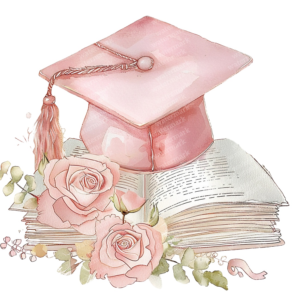 【商用利用可】ピンク卒業帽(水彩グラデーションキャップ)クリップアート20点セット|高解像度PNG|卒業パーティー・コラージュ・ジャンクジャーナル素材|即ダウンロード