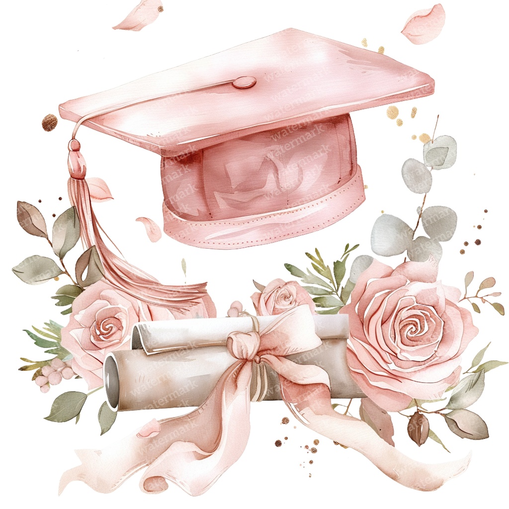 【商用利用可】ピンク卒業帽(水彩グラデーションキャップ)クリップアート20点セット|高解像度PNG|卒業パーティー・コラージュ・ジャンクジャーナル素材|即ダウンロード