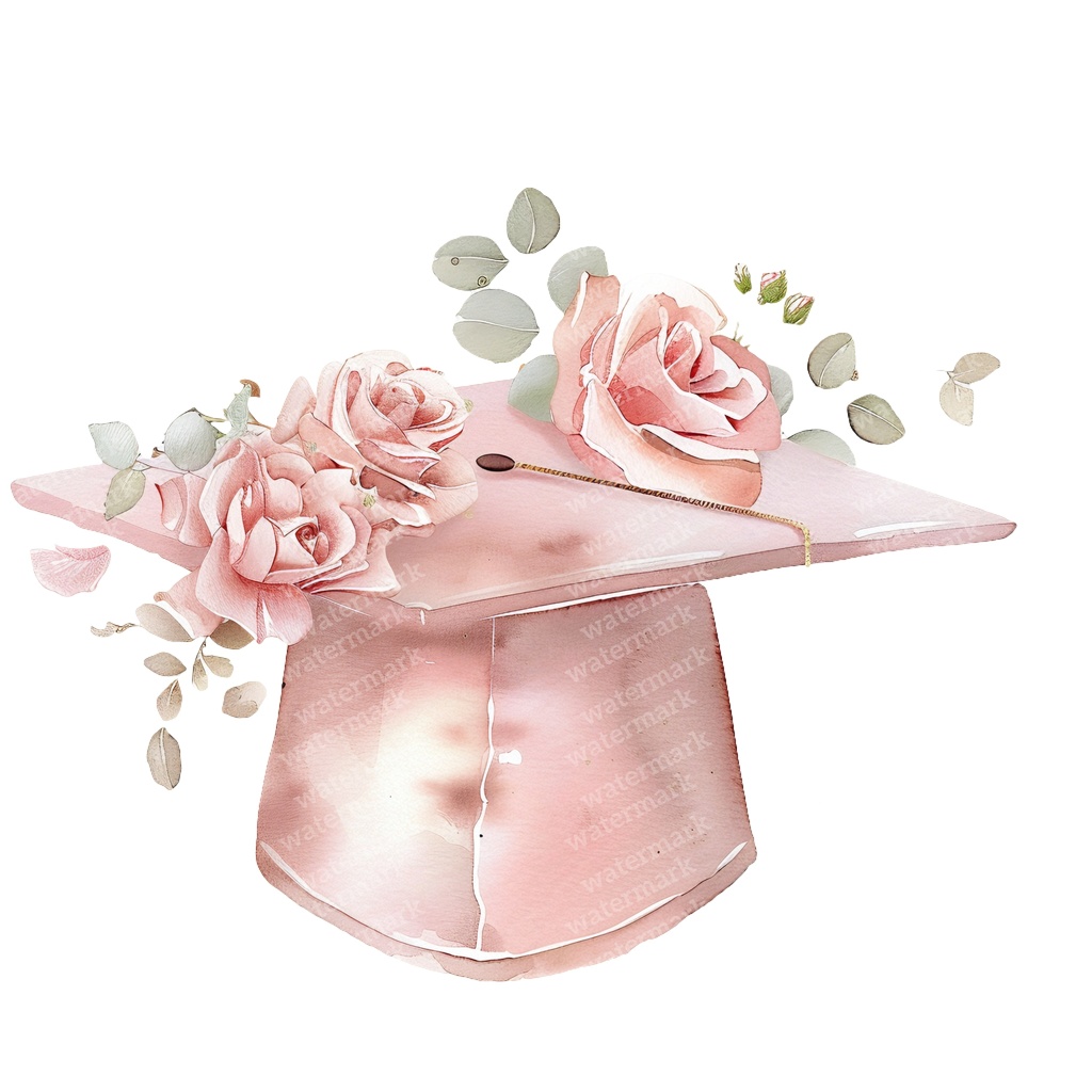 【商用利用可】ピンク卒業帽（水彩グラデーションキャップ）クリップアート20点セット｜高解像度PNG｜卒業パーティー・コラージュ・ジャンクジャーナル素材｜即ダウンロード