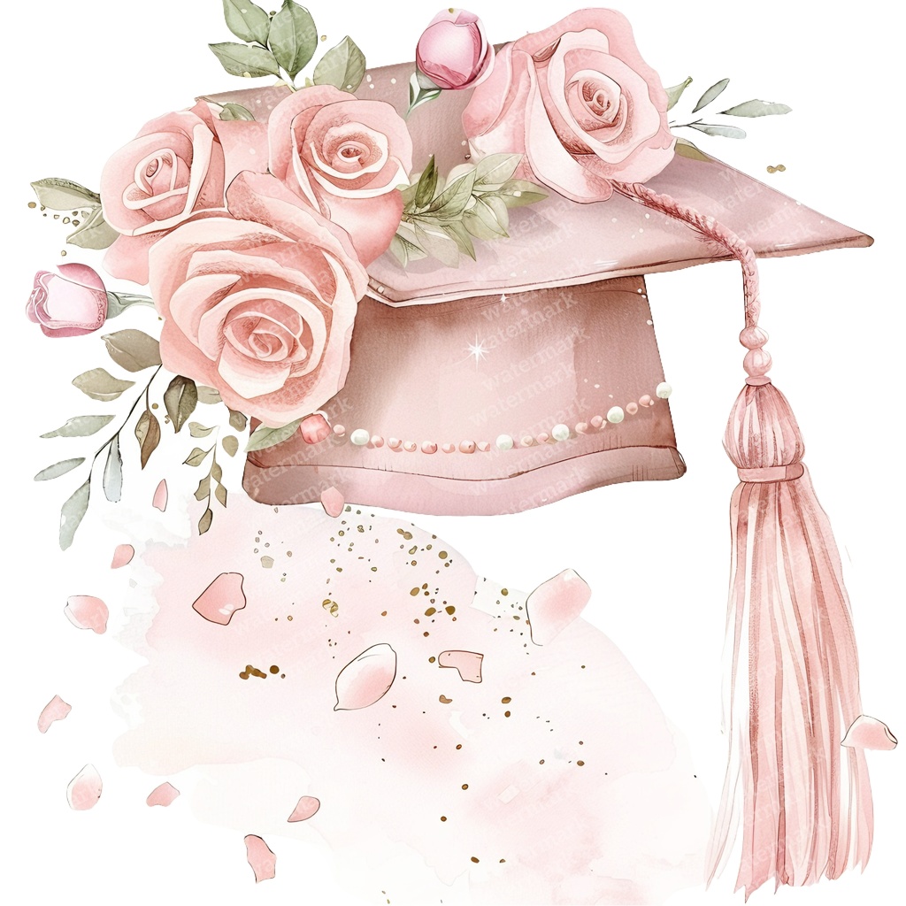 【商用利用可】ピンク卒業帽(水彩グラデーションキャップ)クリップアート20点セット|高解像度PNG|卒業パーティー・コラージュ・ジャンクジャーナル素材|即ダウンロード