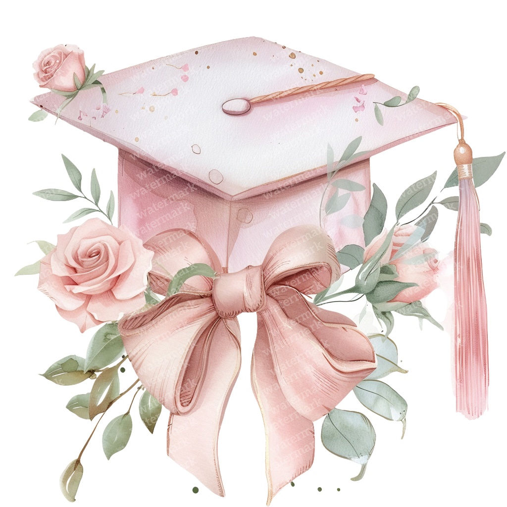 【商用利用可】ピンク卒業帽(水彩グラデーションキャップ)クリップアート20点セット|高解像度PNG|卒業パーティー・コラージュ・ジャンクジャーナル素材|即ダウンロード