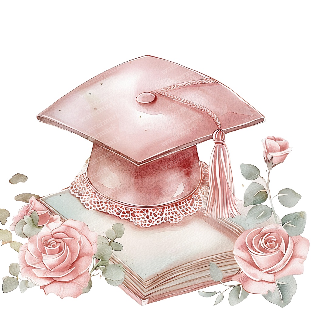 【商用利用可】ピンク卒業帽(水彩グラデーションキャップ)クリップアート20点セット|高解像度PNG|卒業パーティー・コラージュ・ジャンクジャーナル素材|即ダウンロード