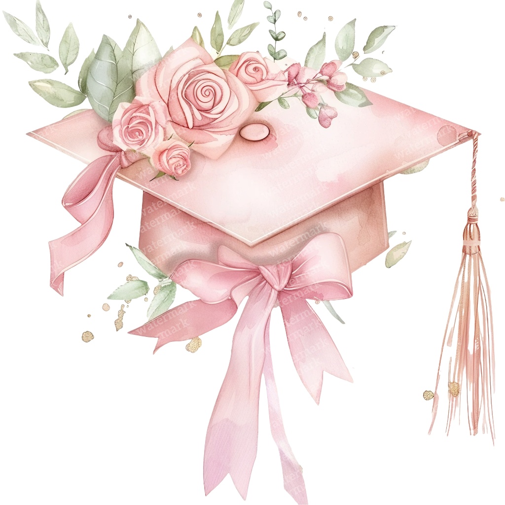 【商用利用可】ピンク卒業帽(水彩グラデーションキャップ)クリップアート20点セット|高解像度PNG|卒業パーティー・コラージュ・ジャンクジャーナル素材|即ダウンロード