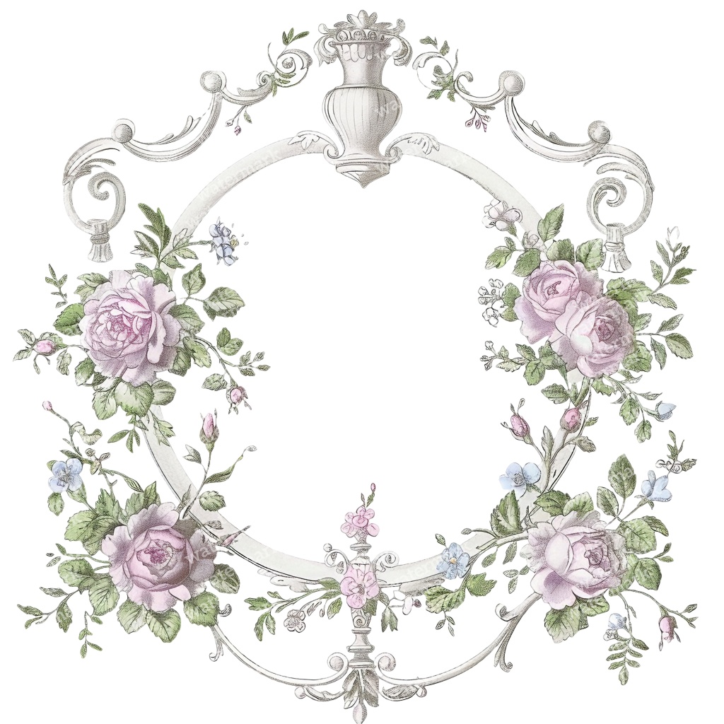 【商用利用可】ロココ調フローラルフレーム(水彩ヴィンテージ装飾枠)クリップアート20点セット|高解像度PNG|ウェディング・コラージュ・ジャンクジャーナル素材|即ダウンロード