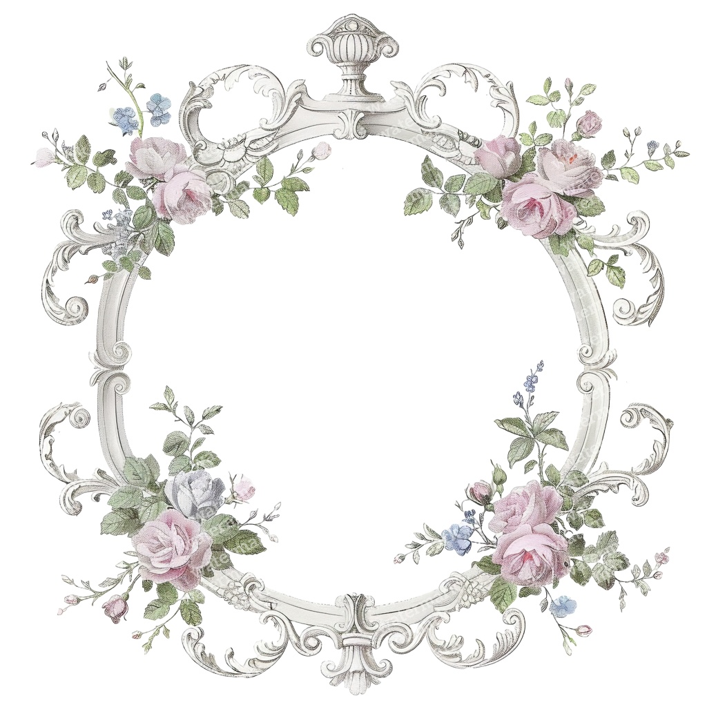 【商用利用可】ロココ調フローラルフレーム(水彩ヴィンテージ装飾枠)クリップアート20点セット|高解像度PNG|ウェディング・コラージュ・ジャンクジャーナル素材|即ダウンロード