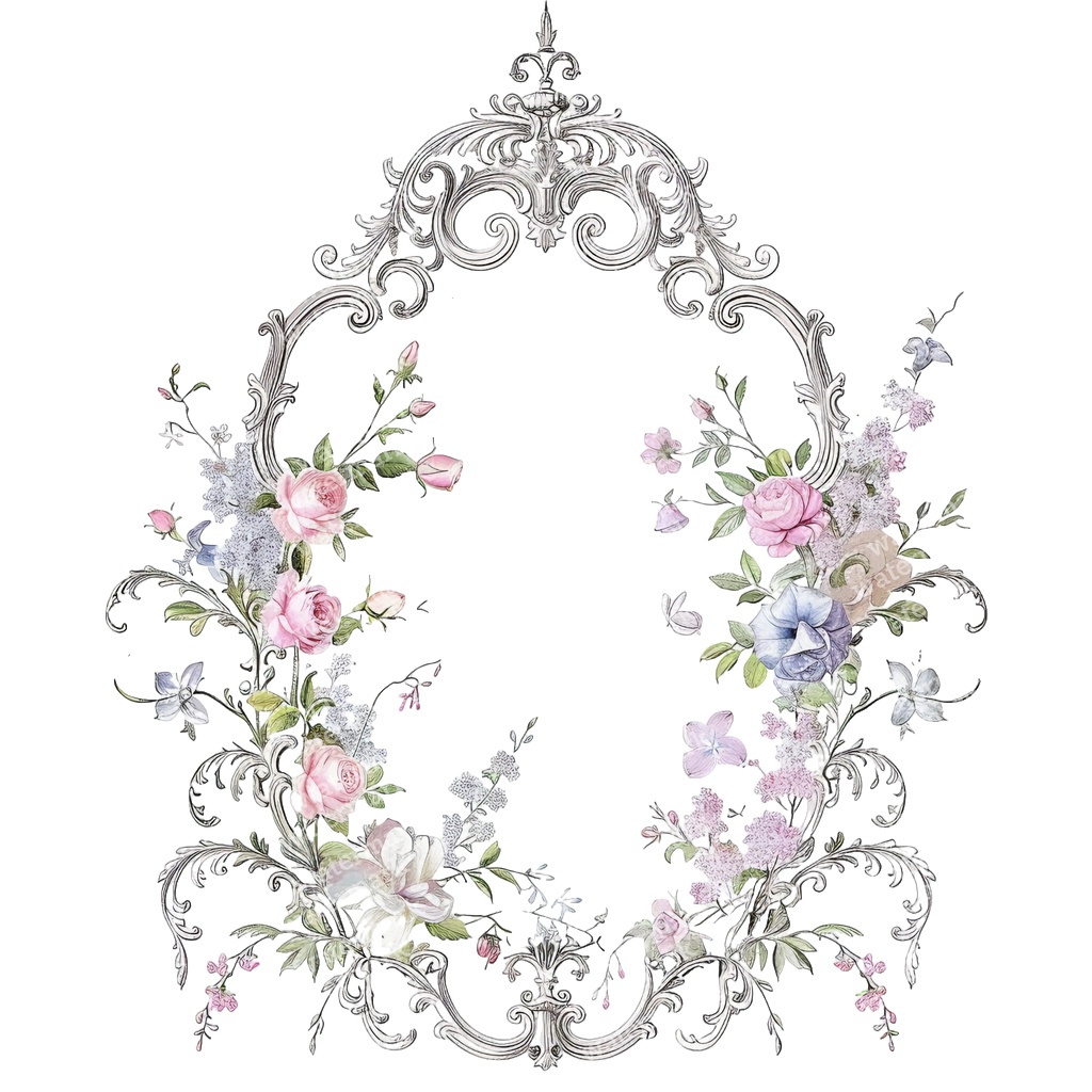 【商用利用可】ロココ調フローラルフレーム(水彩ヴィンテージ装飾枠)クリップアート20点セット|高解像度PNG|ウェディング・コラージュ・ジャンクジャーナル素材|即ダウンロード