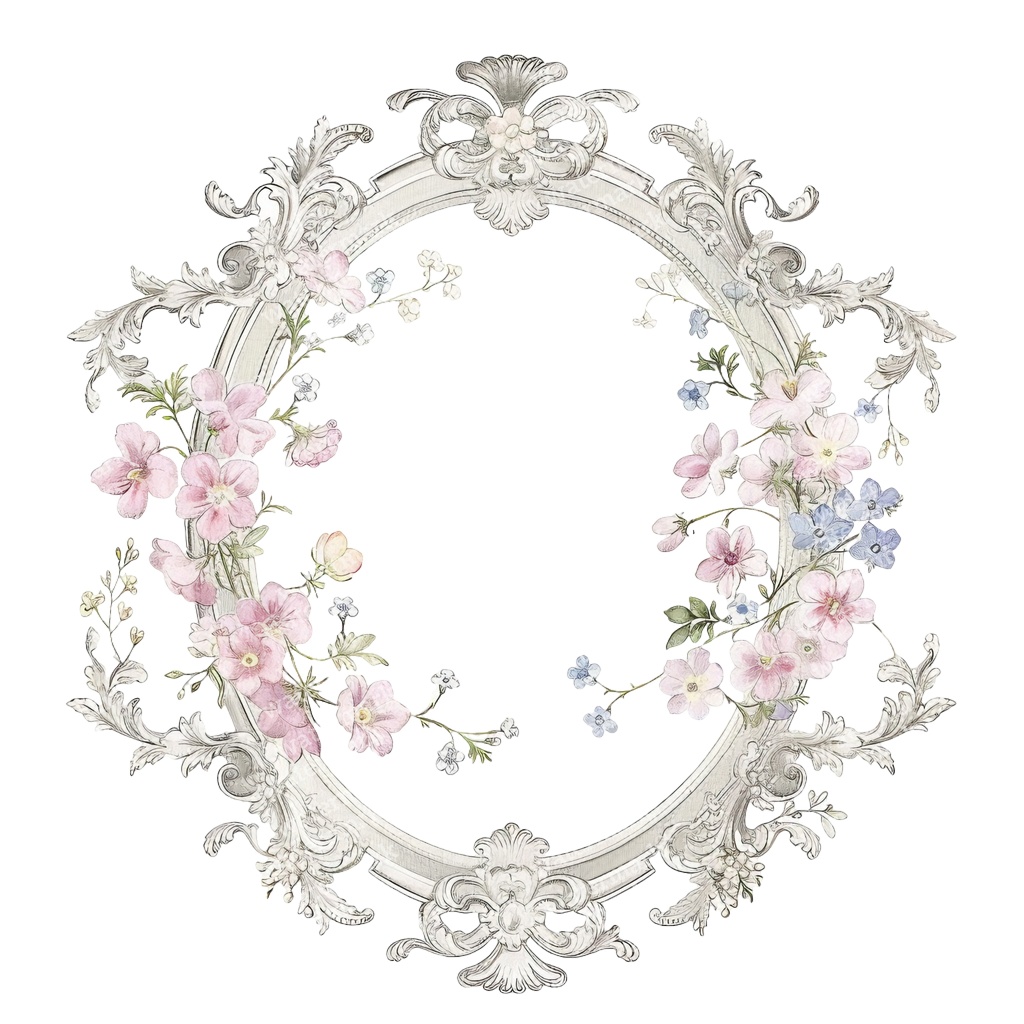 【商用利用可】ロココ調フローラルフレーム(水彩ヴィンテージ装飾枠)クリップアート20点セット|高解像度PNG|ウェディング・コラージュ・ジャンクジャーナル素材|即ダウンロード