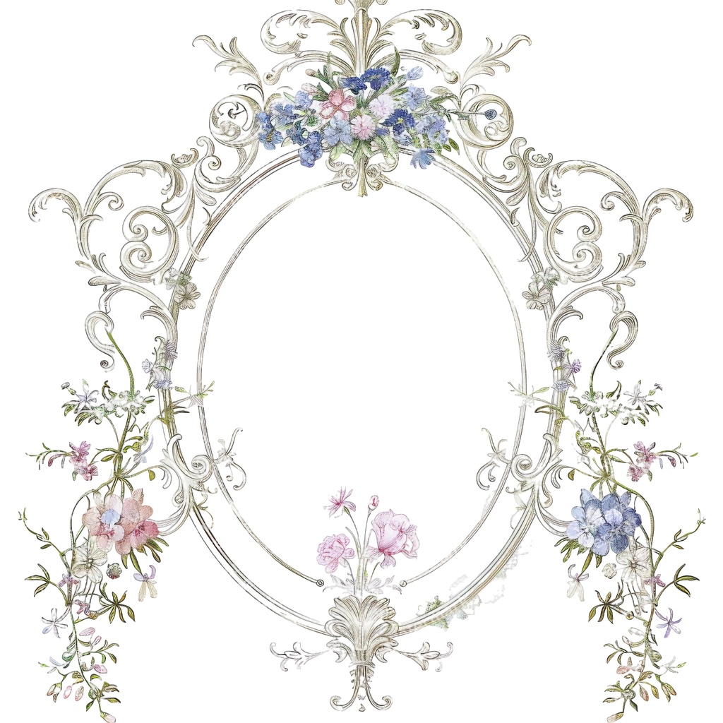 【商用利用可】ロココ調フローラルフレーム(水彩ヴィンテージ装飾枠)クリップアート20点セット|高解像度PNG|ウェディング・コラージュ・ジャンクジャーナル素材|即ダウンロード