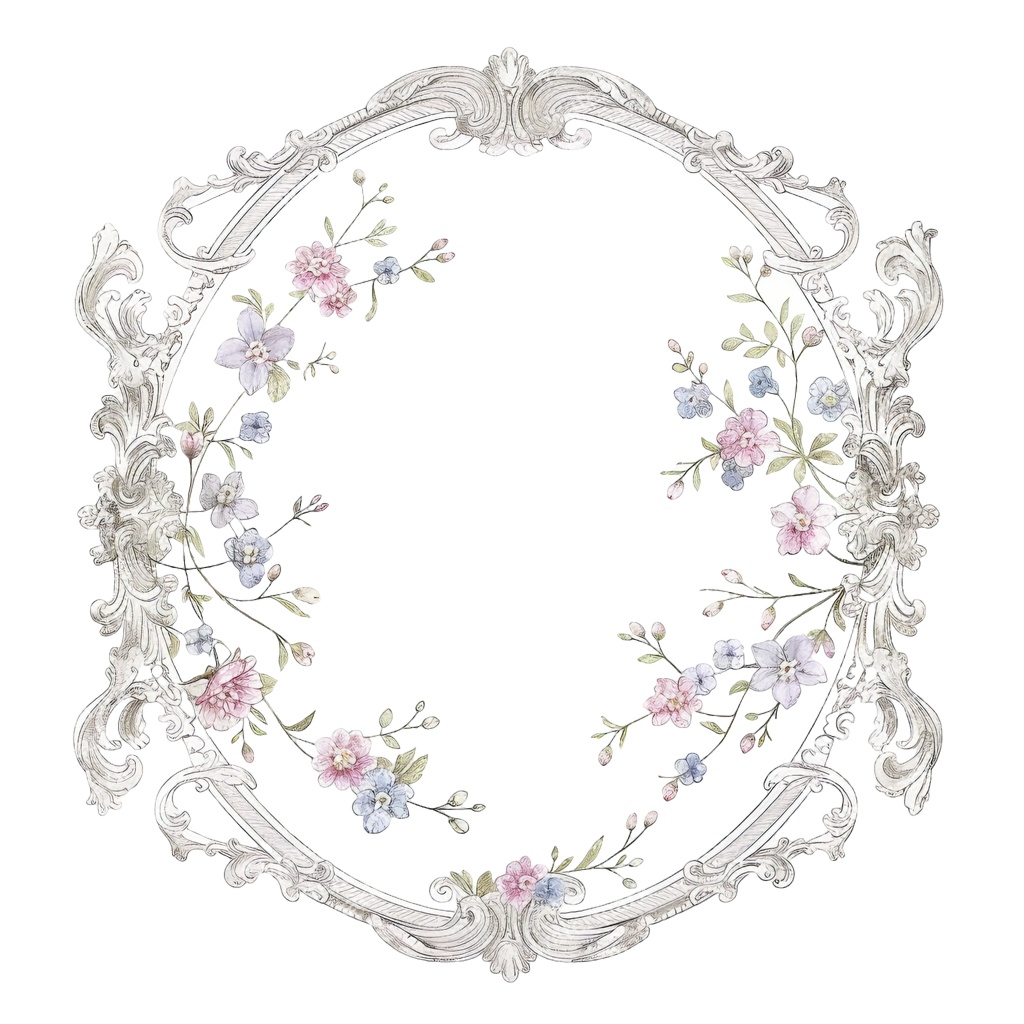 【商用利用可】ロココ調フローラルフレーム(水彩ヴィンテージ装飾枠)クリップアート20点セット|高解像度PNG|ウェディング・コラージュ・ジャンクジャーナル素材|即ダウンロード