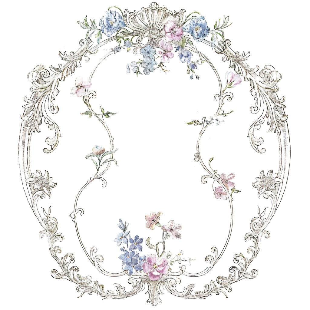 【商用利用可】ロココ調フローラルフレーム(水彩ヴィンテージ装飾枠)クリップアート20点セット|高解像度PNG|ウェディング・コラージュ・ジャンクジャーナル素材|即ダウンロード
