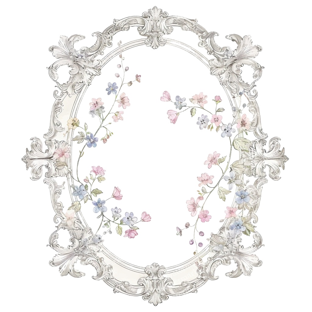 【商用利用可】ロココ調フローラルフレーム(水彩ヴィンテージ装飾枠)クリップアート20点セット|高解像度PNG|ウェディング・コラージュ・ジャンクジャーナル素材|即ダウンロード