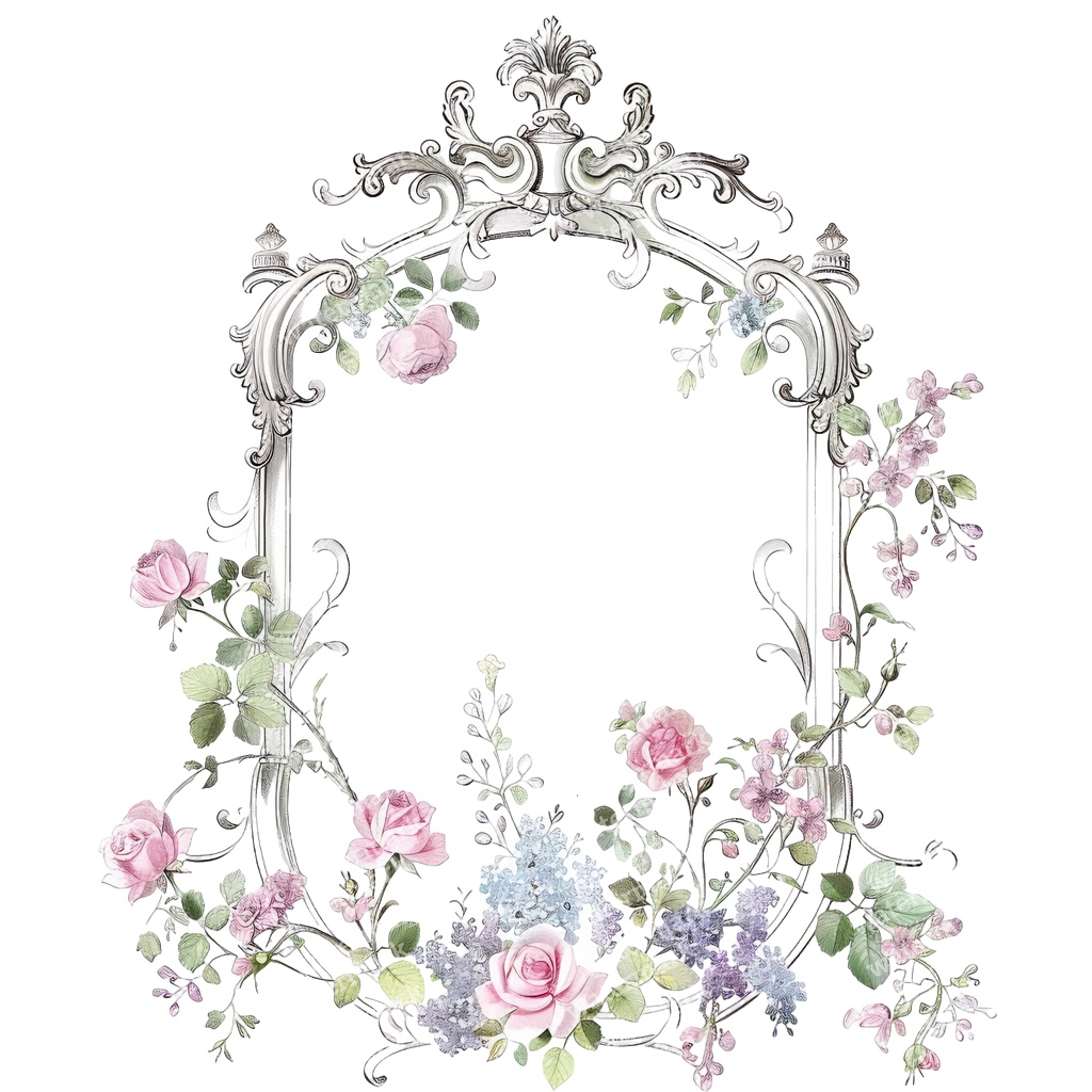 【商用利用可】ロココ調フローラルフレーム(水彩ヴィンテージ装飾枠)クリップアート20点セット|高解像度PNG|ウェディング・コラージュ・ジャンクジャーナル素材|即ダウンロード