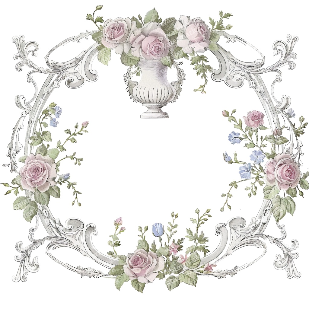 【商用利用可】ロココ調フローラルフレーム(水彩ヴィンテージ装飾枠)クリップアート20点セット|高解像度PNG|ウェディング・コラージュ・ジャンクジャーナル素材|即ダウンロード