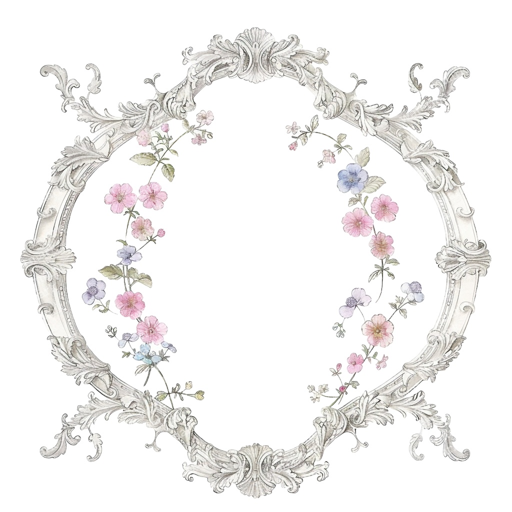 【商用利用可】ロココ調フローラルフレーム(水彩ヴィンテージ装飾枠)クリップアート20点セット|高解像度PNG|ウェディング・コラージュ・ジャンクジャーナル素材|即ダウンロード