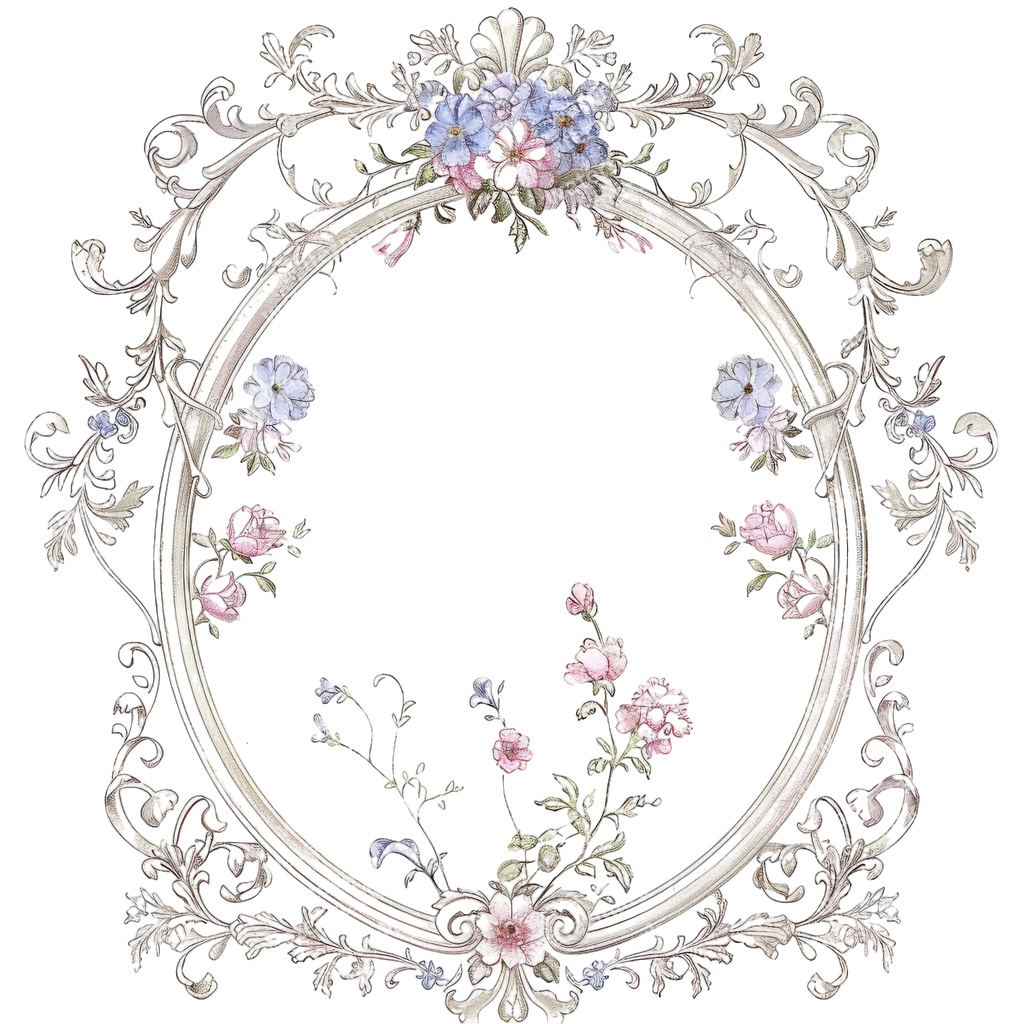 【商用利用可】ロココ調フローラルフレーム(水彩ヴィンテージ装飾枠)クリップアート20点セット|高解像度PNG|ウェディング・コラージュ・ジャンクジャーナル素材|即ダウンロード