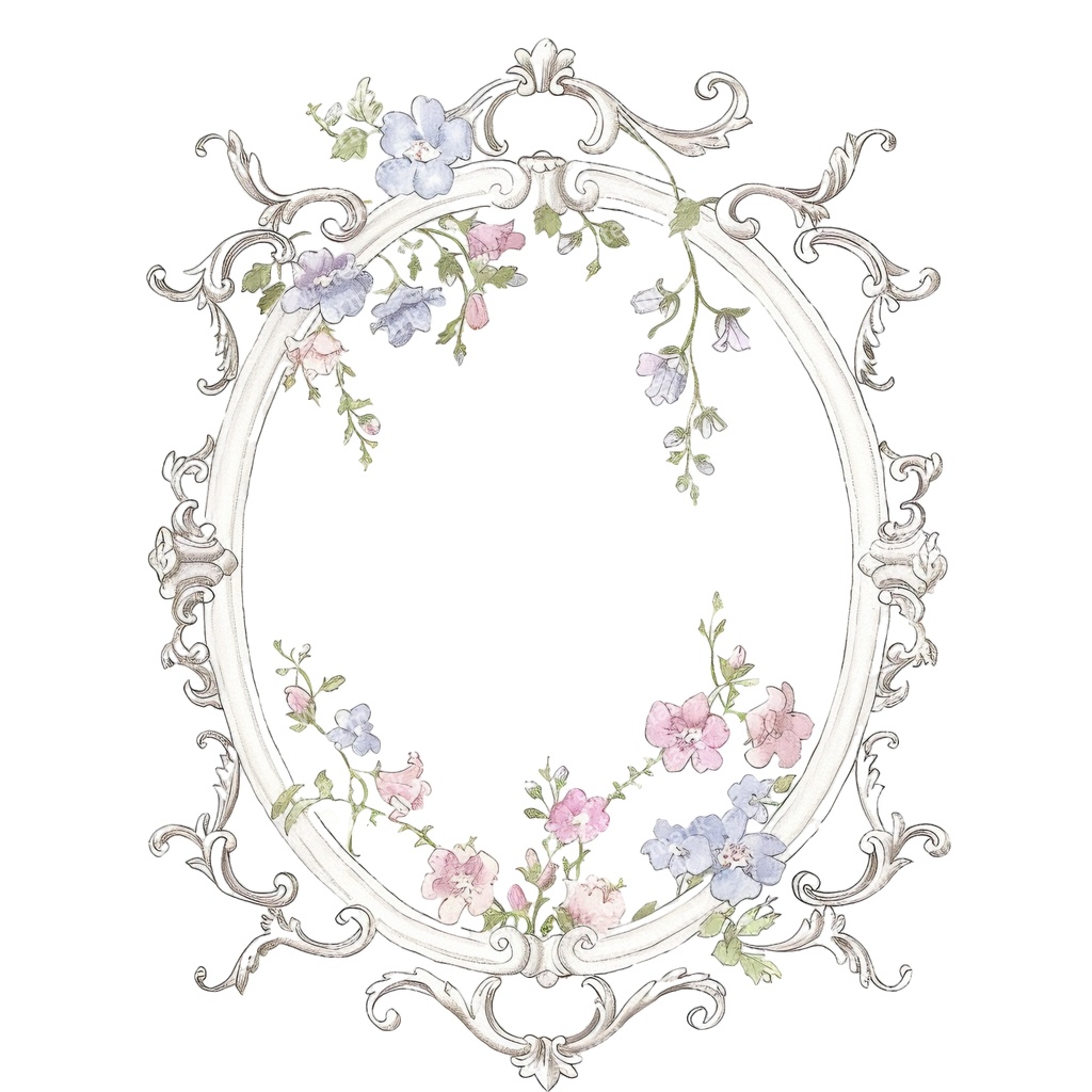 【商用利用可】ロココ調フローラルフレーム(水彩ヴィンテージ装飾枠)クリップアート20点セット|高解像度PNG|ウェディング・コラージュ・ジャンクジャーナル素材|即ダウンロード