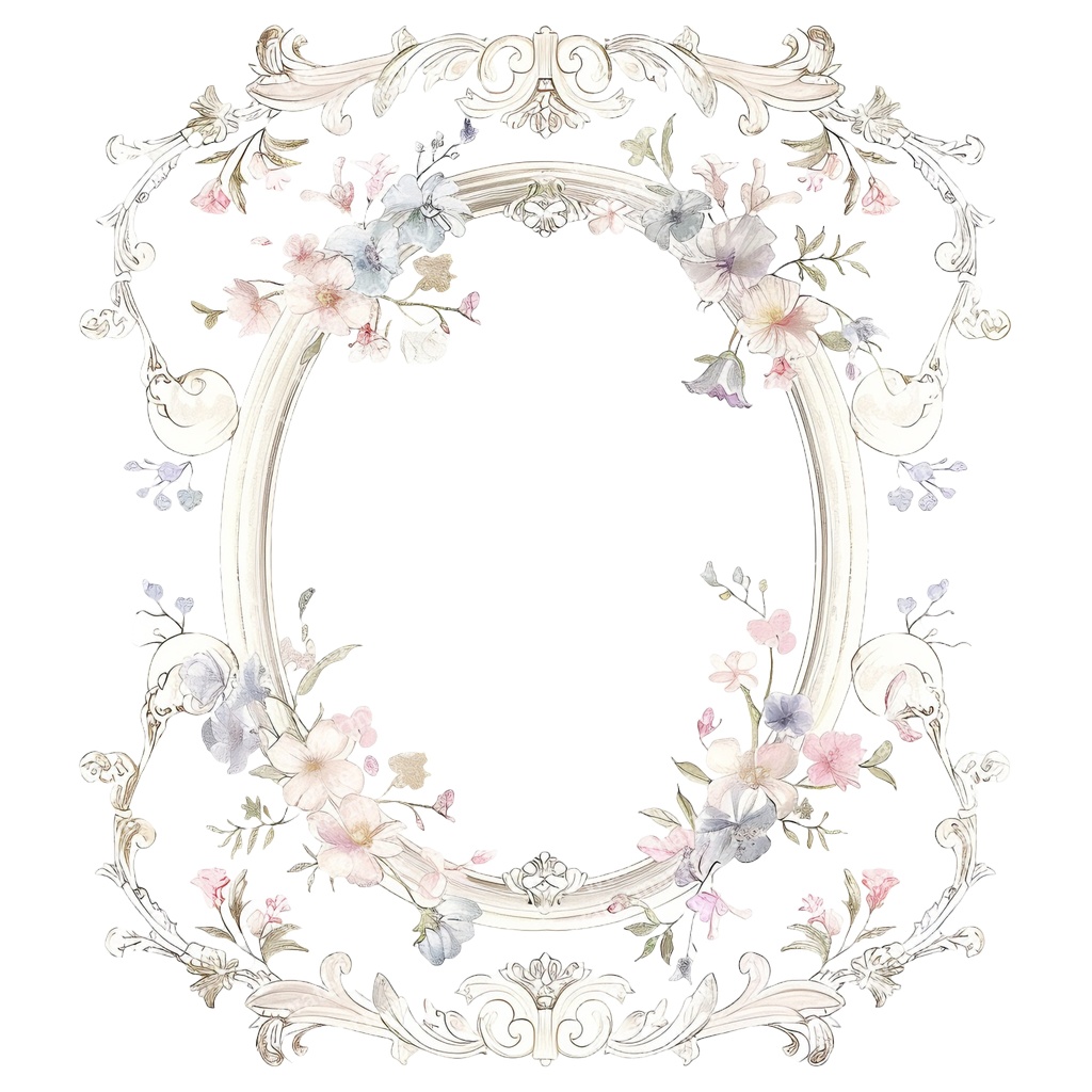 【商用利用可】ロココ調フローラルフレーム(水彩ヴィンテージ装飾枠)クリップアート20点セット|高解像度PNG|ウェディング・コラージュ・ジャンクジャーナル素材|即ダウンロード