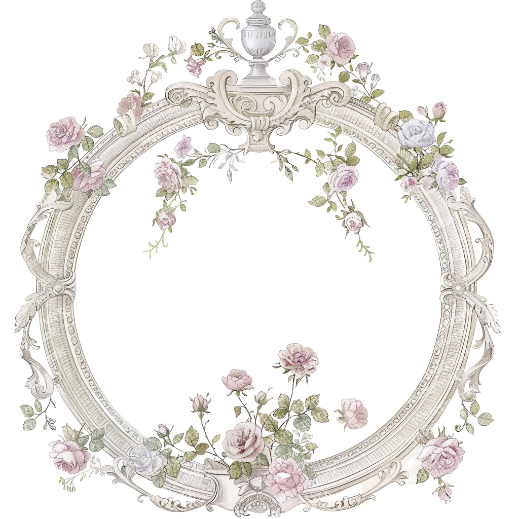 【商用利用可】ロココ調フローラルフレーム(水彩ヴィンテージ装飾枠)クリップアート20点セット|高解像度PNG|ウェディング・コラージュ・ジャンクジャーナル素材|即ダウンロード