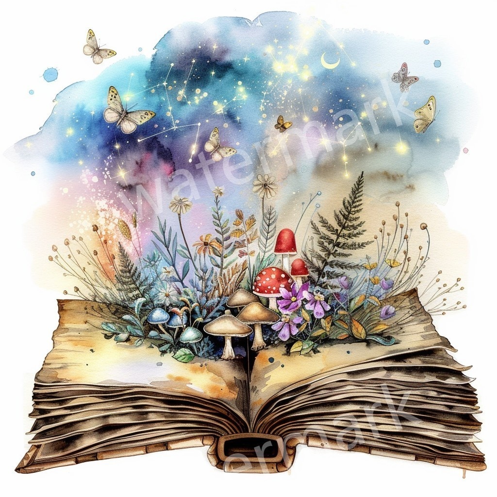 【商用利用可】魔法の本(水彩ファンタジーブック)クリップアート20点セット|高解像度・透過PNG|ファンタジー・コラージュ・ジャンクジャーナル素材|即ダウンロード