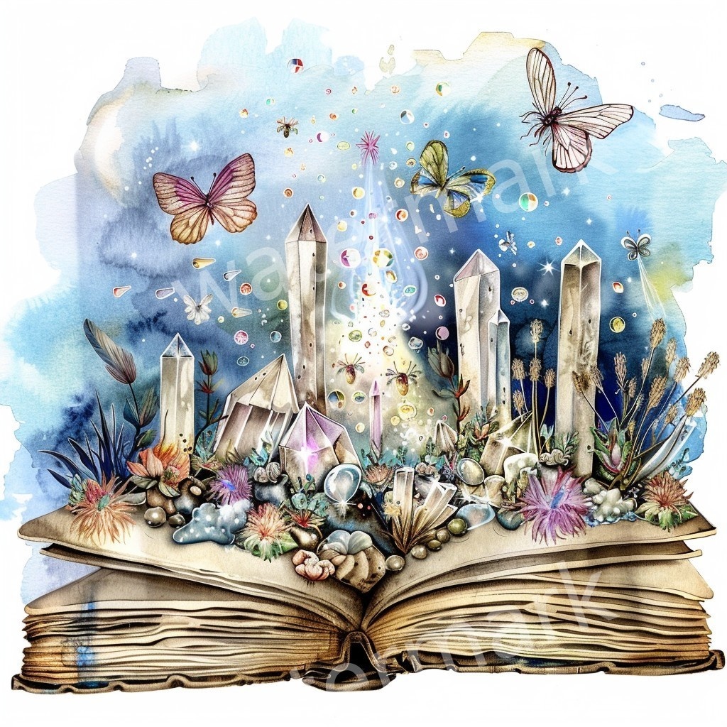 【商用利用可】魔法の本(水彩ファンタジーブック)クリップアート20点セット|高解像度・透過PNG|ファンタジー・コラージュ・ジャンクジャーナル素材|即ダウンロード