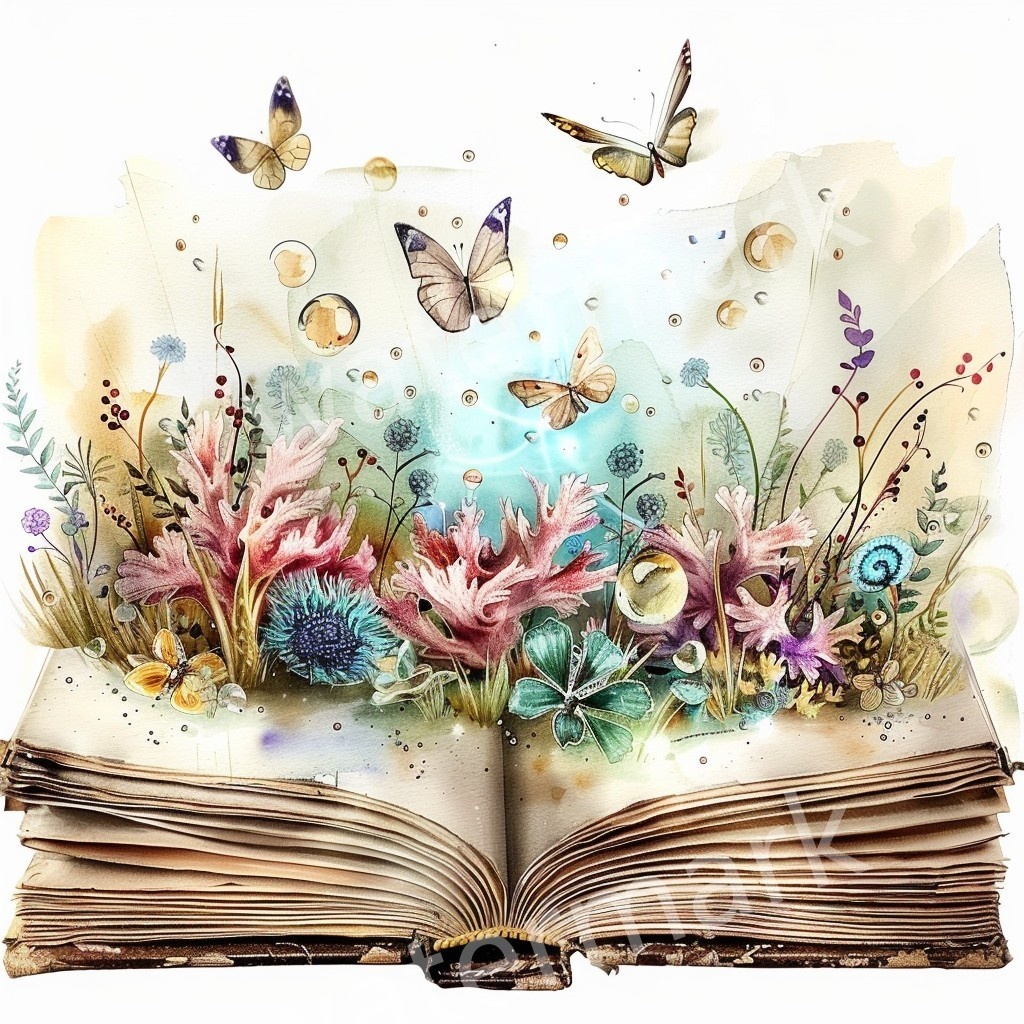 【商用利用可】魔法の本(水彩ファンタジーブック)クリップアート20点セット|高解像度・透過PNG|ファンタジー・コラージュ・ジャンクジャーナル素材|即ダウンロード