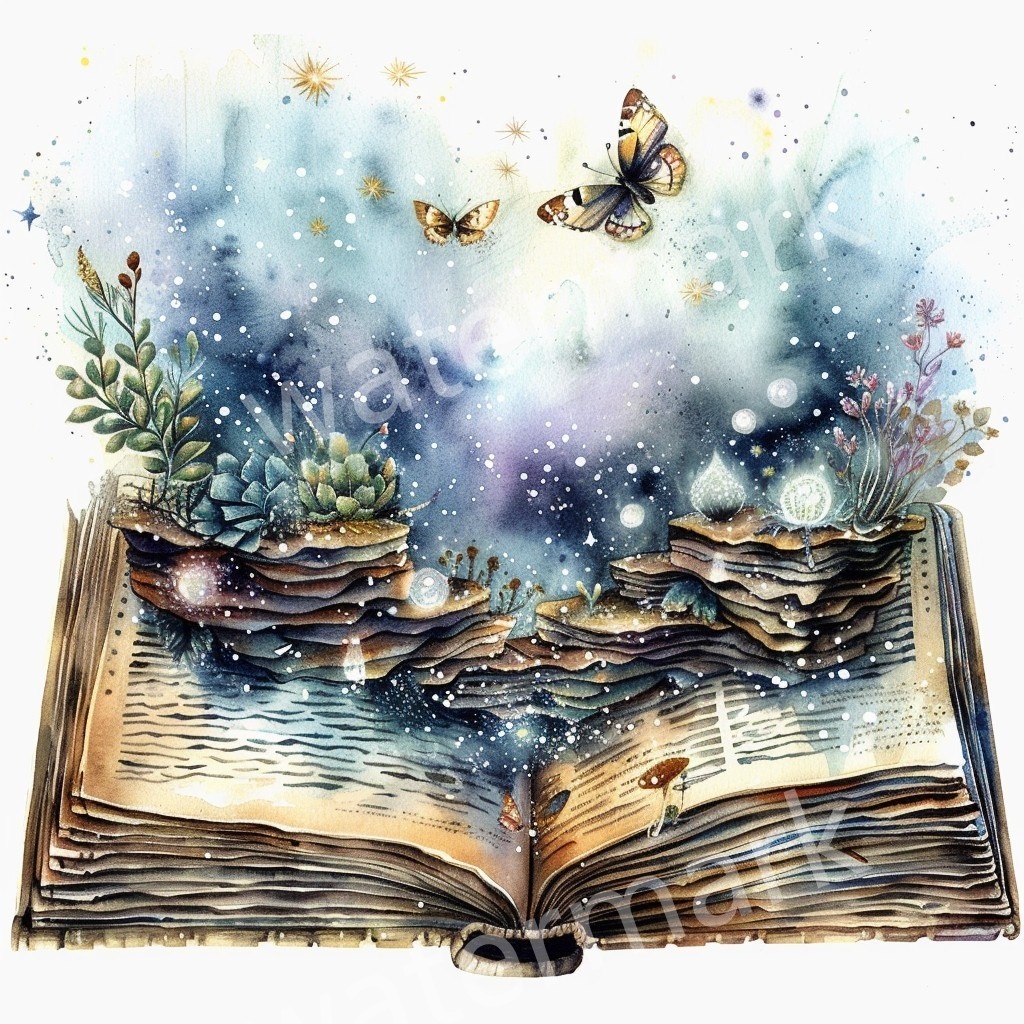 【商用利用可】魔法の本(水彩ファンタジーブック)クリップアート20点セット|高解像度・透過PNG|ファンタジー・コラージュ・ジャンクジャーナル素材|即ダウンロード