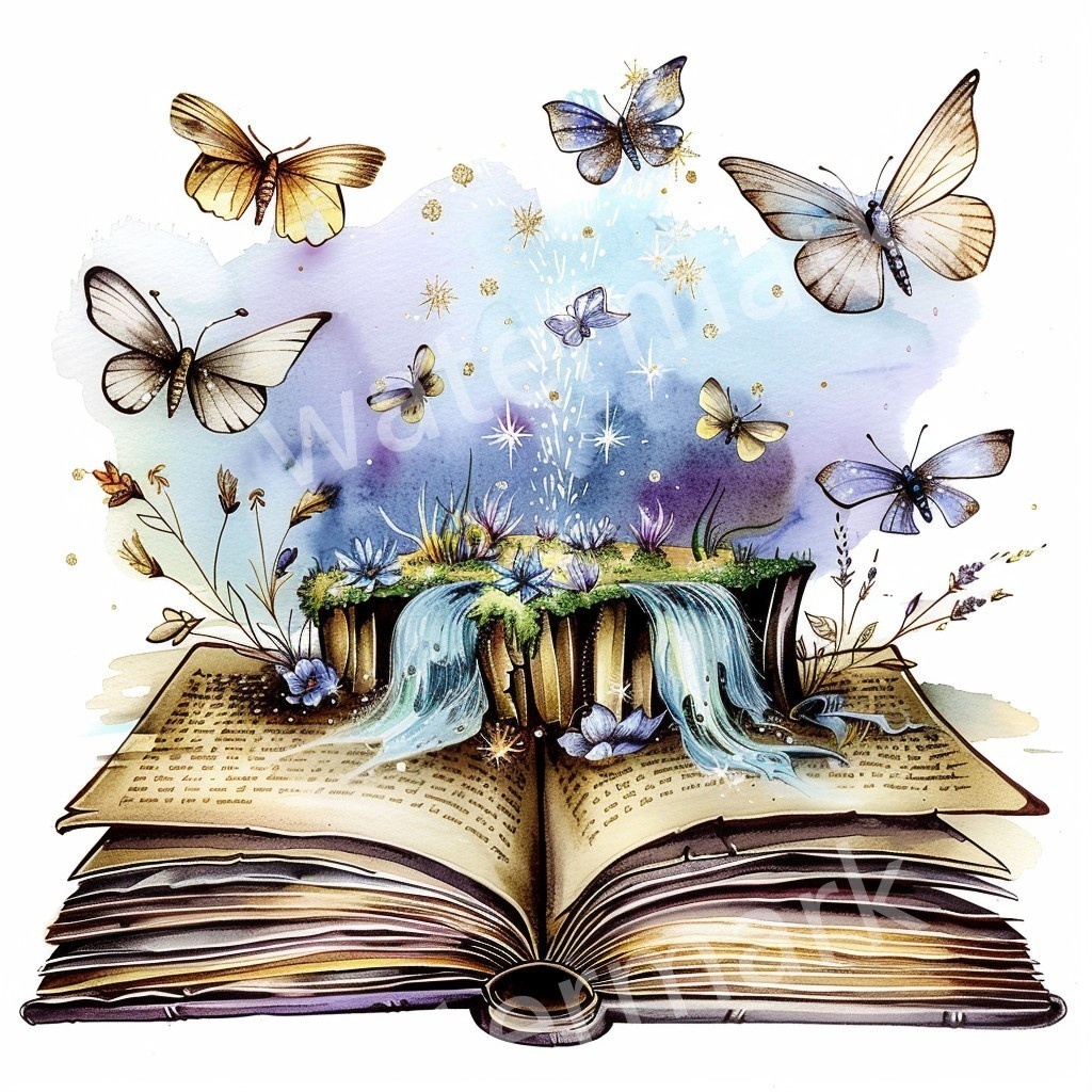 【商用利用可】魔法の本(水彩ファンタジーブック)クリップアート20点セット|高解像度・透過PNG|ファンタジー・コラージュ・ジャンクジャーナル素材|即ダウンロード