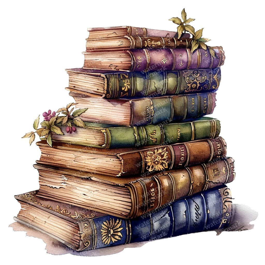 【商用利用可】ヴィンテージ洋書(水彩アンティークブック)クリップアート20点セット|高解像度・透過PNG|コラージュ・ジャンクジャーナル素材|即ダウンロード